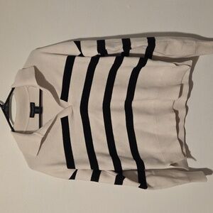 Cynthia Rowley White and Black Striped V-Neck Sweater